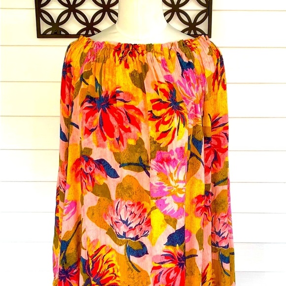 Women’s NWT Terra & Sky Pink and Yellow Boho Ruffled shoulder Blouse size 4XL - Picture 2 of 7